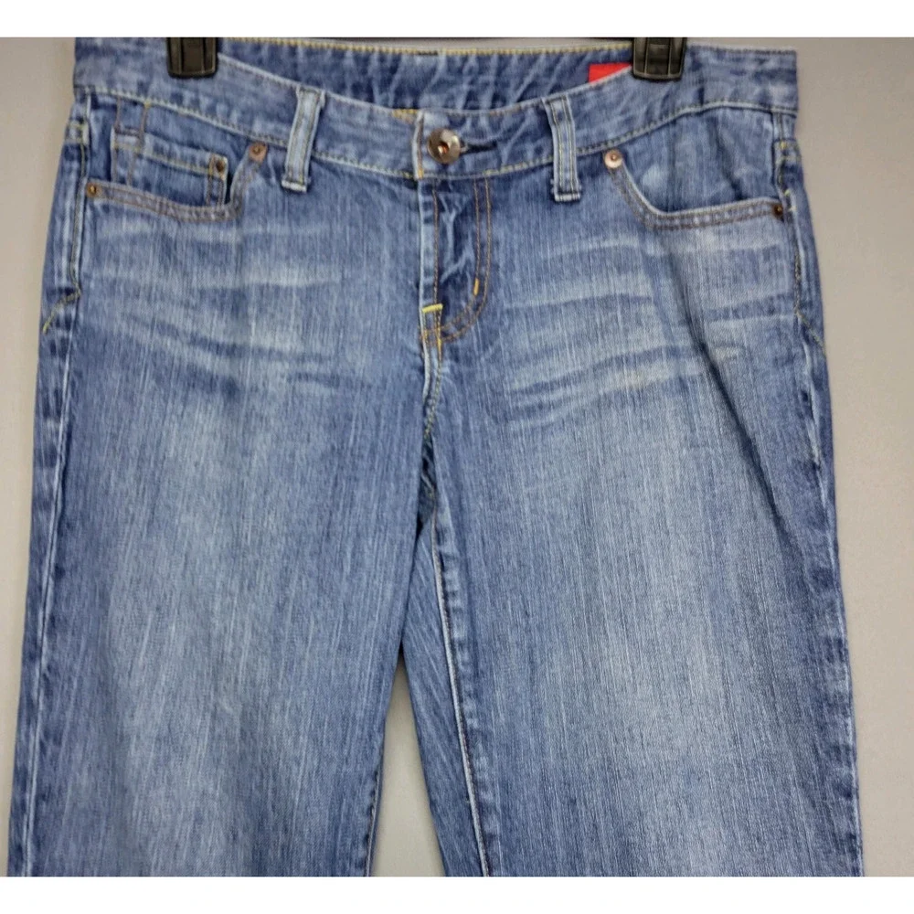 X2 Jeans Womens 8 Blue Mid Rise Stretch Straight Leg Embroidered Pockets Denim - Picture 2 of 16